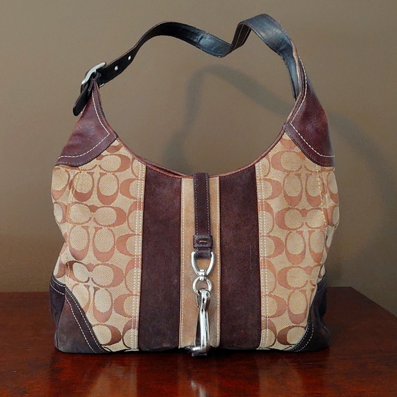 Coach Signature Print Hobo Style Purse - Picture 1 of 16
